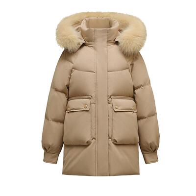 啄木鸟白鸭绒羽绒服女短款2025新款冬季爆款加厚中长款大毛领外套