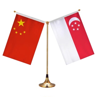 新加坡中国国旗摆件办公室高档水晶桌旗会议室谈判旗国旗外国旗桌面不锈钢旗座旗架室内台旗公司小旗帜定制