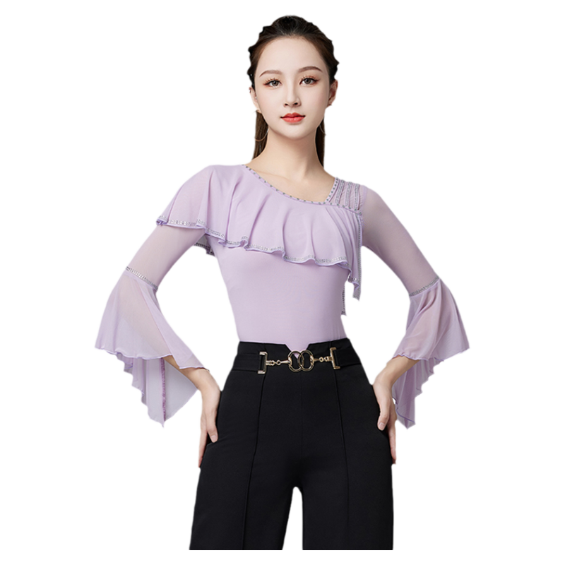 國標(biāo)舞上衣女2025新款摩登華爾茲交誼拉丁跳舞蹈連體燙鉆練功服裝
