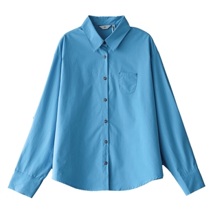 嘉茱莉2025春季新款翻领衬衫外套女百搭宽松衬衣法式上衣1OO棉