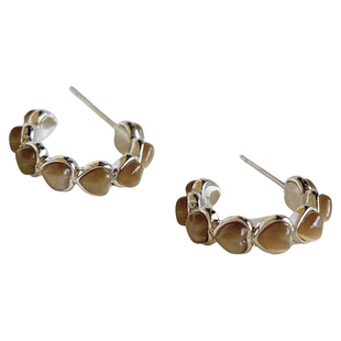 新款小众爱心猫眼石C型耳环耳圈女轻奢气质纯银针耳钉高级感耳饰