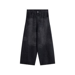 男道美式复古弯刀阔腿牛仔裤男女2024秋冬新款潮牌宽松痞帅裤子