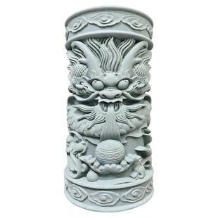 青砂石中式雕刻盘龙柱桌面国潮风摆件可养鱼缸造景沉水客厅装饰品