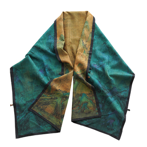 【千里江山】香云纱花罗披肩盘扣双面真丝丝巾妈妈礼桑蚕丝女围巾