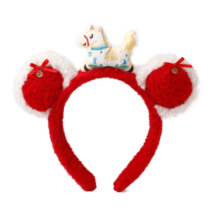 2026新年红色儿童毛绒发箍可爱马年女童头箍过年喜庆小马发卡头饰