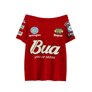 gagaopt复古字母印花斜肩辣妹短袖T恤女修身显瘦夏季小众短上衣潮