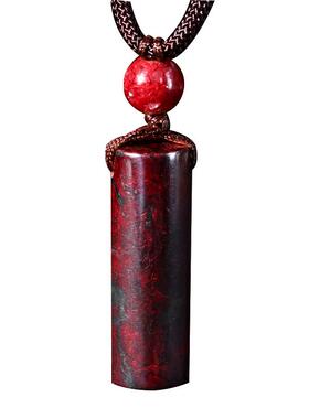 黔隆工艺朱砂圆柱吊坠自然项链