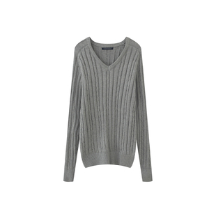 v领毛衣宽松套头纯棉针织衫休闲通勤长袖麻花藏青外套春秋上衣女