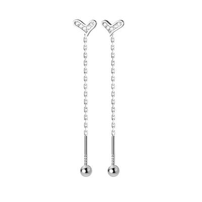 S925银镶钻爱心耳线女时尚轻奢