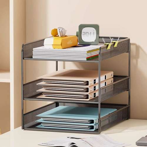 桌面置物架办公桌上文件收纳收纳盒架筐储分层办公室书本档案纸物