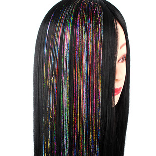 七彩条接发彩丝彩色假发片无痕接发挑染镭射丝金丝金线舞会表演