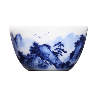 台湾省醇品雅集主人杯单杯手绘青花山水花卉书法陶瓷茶杯功夫茶具