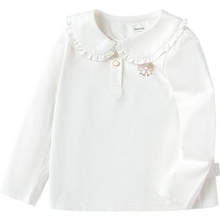 巴拉巴拉女童长袖T恤宝宝白色打底衫春秋款儿童娃娃领上衣冬季小