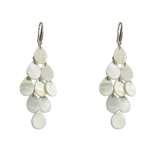 一帘幽梦贝壳耳环拼接水滴长款耳饰夸张流苏设计感耳夹女白贝天然