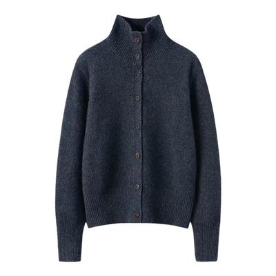 百家好高级感灰色高领针织开衫女