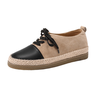 星期六渔夫鞋女2026春新款草编拼色系带乐福鞋舒适内增高深口单鞋