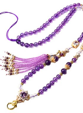 重工镶钻梦幻紫水晶流苏国风项链