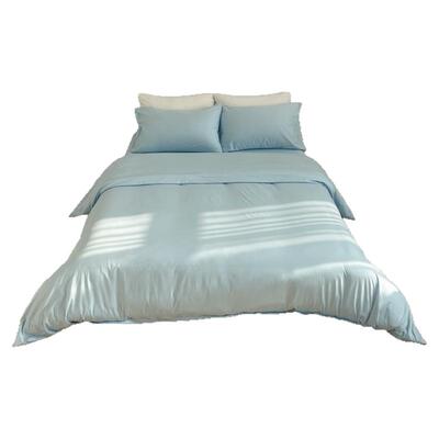 清冽 马卡龙浅色系全棉三四件套纯色系列清澈淡蓝床单床笠100纯棉