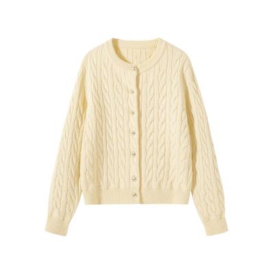 班尼路S&K系列小香风绞花纹针织开衫女秋冬新款加厚保暖休闲外套N