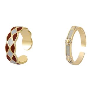 复古法式珐琅戒指女轻奢高级感小众设计食指戒2025新款爆款开口戒