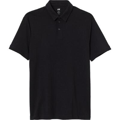 HM男装Polo衫薄款正肩商务通勤风翻领时尚合身短袖上衣0956343
