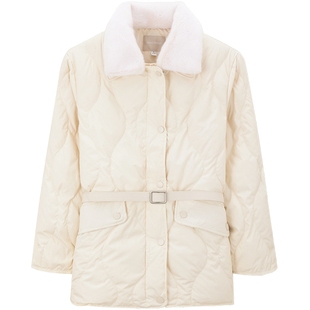 Mind Bridge2025年轻薄简约纯色保暖外套冬女士可拆卸毛领羽绒服