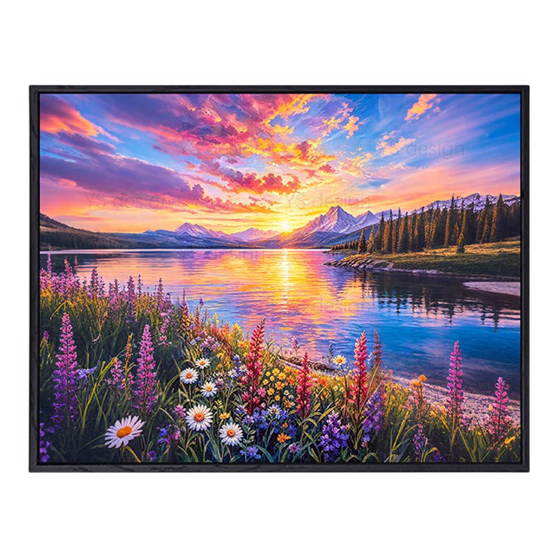 落日夕阳风景数字油画diy填色画