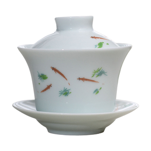 台湾三希堂马蹄盖碗不烫手三才盖碗小号盖杯100cc单个功夫茶具泡