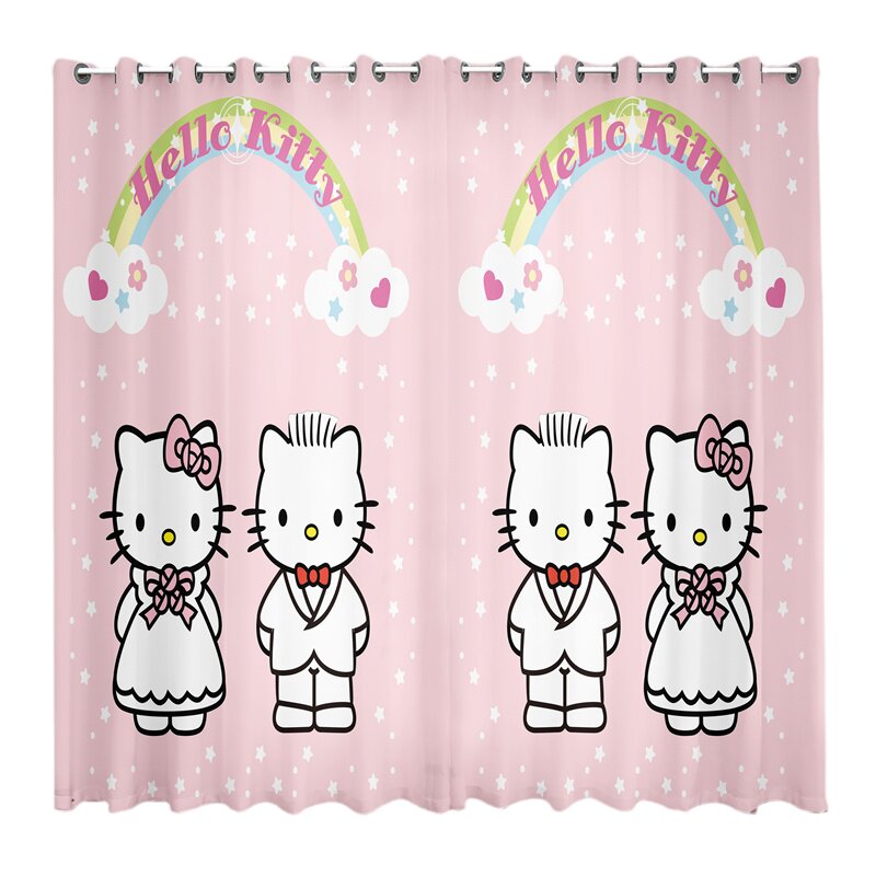 hellokitty窗帘布遮光可爱卡通儿童房女孩卧室公主风哈喽kt猫短帘