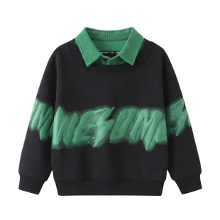 男童卫衣假两件春秋季2026新款春装大童上衣春装儿童衣服男孩潮