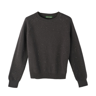 春竹羊毛衫女秋冬时尚外穿厚毛复古套头舒适金银丝线针织上衣