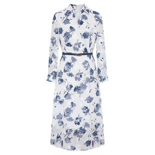 【通透烧花连衣裙】BBLLUUEE/粉蓝衣橱东方感2025秋V领衬衫连衣裙