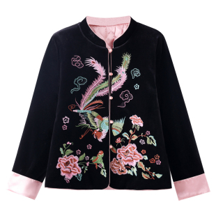 新中式夹棉丝绒棉服外套女秋冬装高端刺绣唐装保暖小棉袄国风妈妈