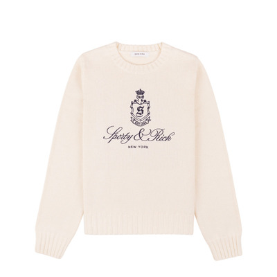 Sporty&Rich Preppy系列女士经典圆领刺绣徽章百搭休闲毛衣针织衫