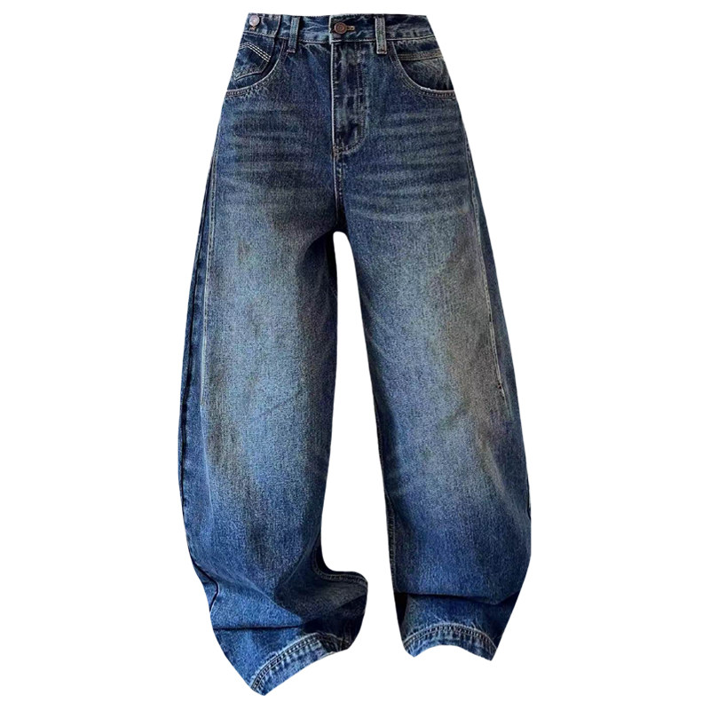 2026秋季Jeans阿凡牛A5810宽松显瘦腰扣设计女牛仔直筒阔腿弯刀裤
