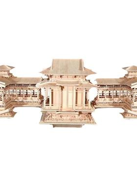 中式木雕仿古建筑平等院凤凰堂全实木悬挂镜像倒影软装造景饰品灯