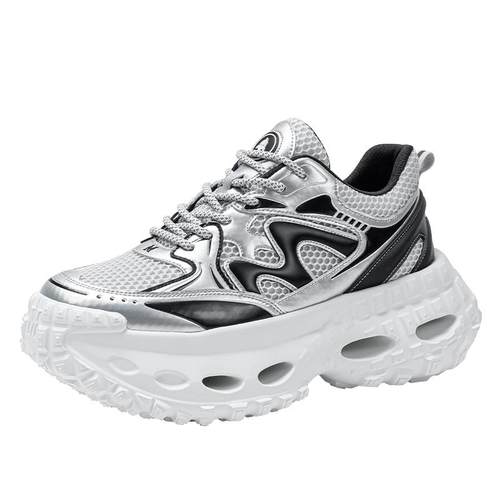 马克华菲男鞋2025新款增高厚底休闲运动鞋子秋季透气轮胎老爹潮鞋