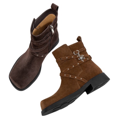 对面棕色美拉德真皮短靴