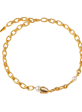 盐岛水滴珍珠choker锁骨链金色轻奢小众颈链复古风气质叠戴项链女