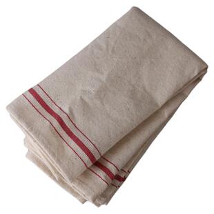 外贸原单出口纯棉麻质复古风本色红条纹厨房烘培茶巾餐巾抹布包邮