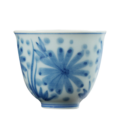 泥印手绘青花品茗杯陶瓷茶杯