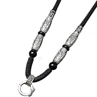 万能吊坠绳子s925纯银卡扣项链绳子挂脖配绳狼牙男士带环佛牌狗牙