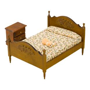 胡桃木色卧室场景摆件微缩家具12分娃屋迷你小床家居衣架仿真模型