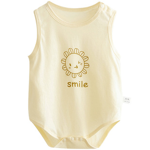 夏季婴儿无袖包屁衣宝宝超薄款纯棉衣服可爱睡衣爬服套头肩开a类