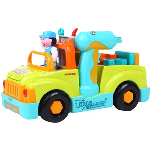 汇乐工程车可拆装工具卡车宝宝益智救护车儿童电动早教消防车玩具