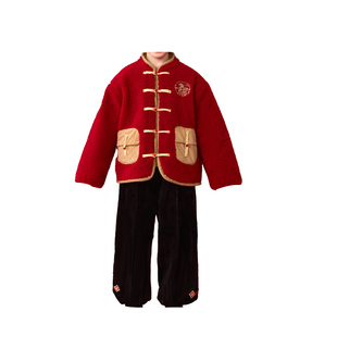 元旦拜年服男女童演出服新款国风宝宝周岁礼服儿童过年喜庆服唐装