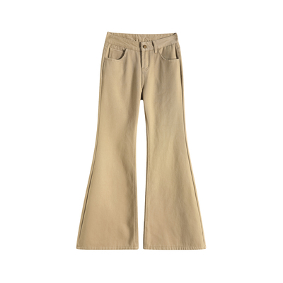 卡其色美式休闲微喇牛仔裤