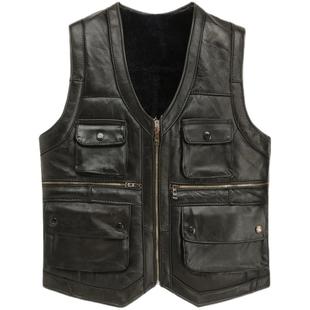 真皮马甲头层羊皮记者服春秋冬季多口袋休闲钓鱼皮坎肩羊毛男背心