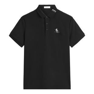太平鸟男装 polo衫男夏季撞色条纹刺绣休闲黑色翻领短袖t恤男