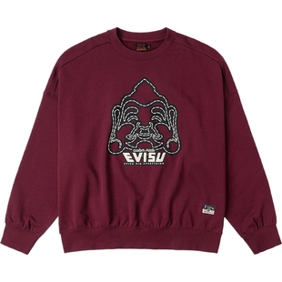 EVISU福神秋季男女同款佛头印花复古休闲圆领宽松卫衣